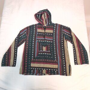 Vintage Green Baja-Style Woven Hoodie Pullover‎ XL (Women)
